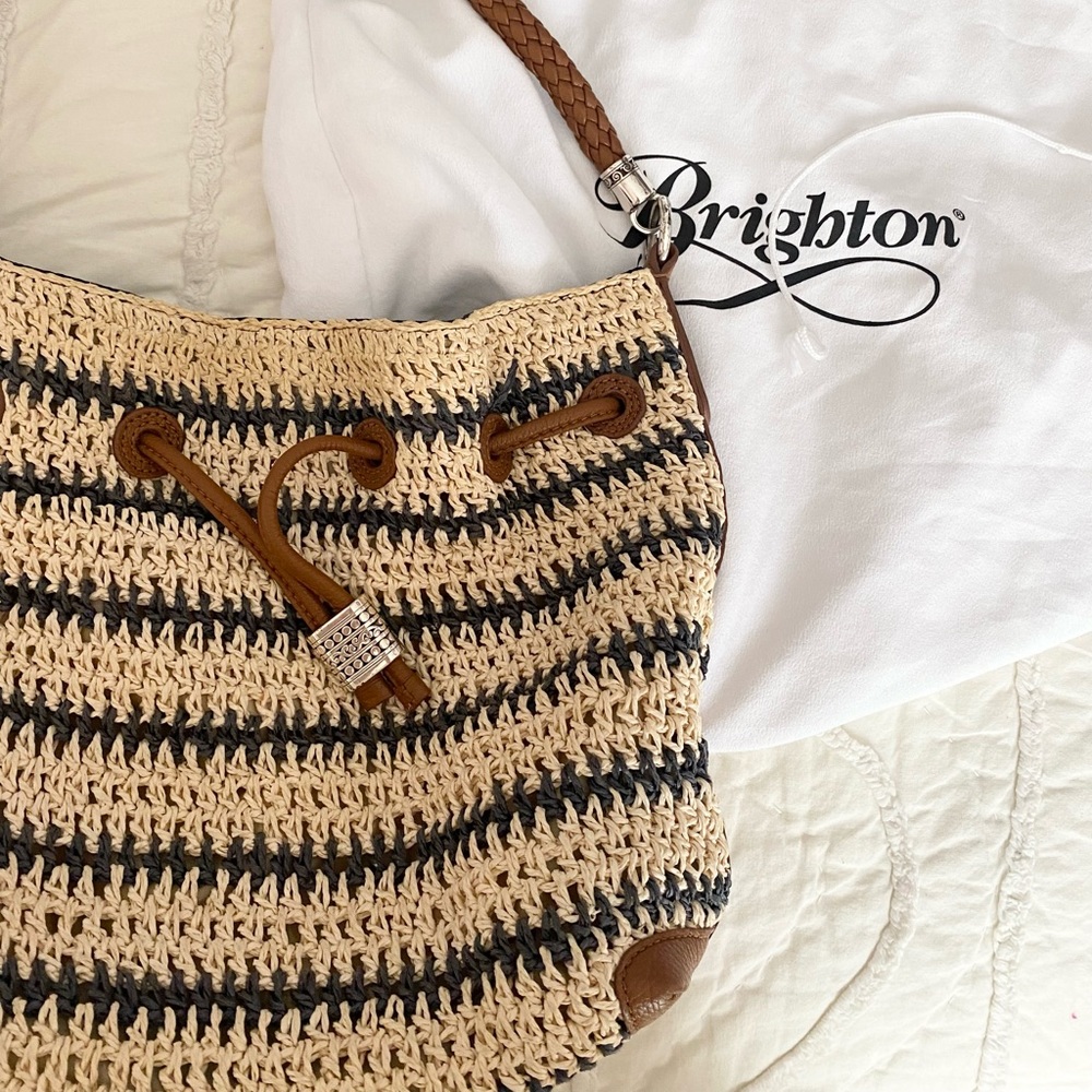 Brighton Navy and Tan Crochet Handbag